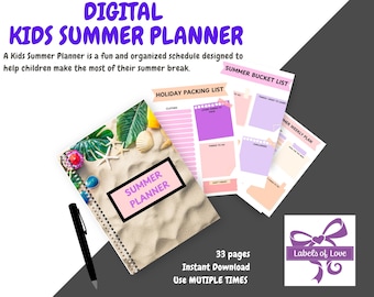 Agenda d'été pour enfants à imprimer | Agenda d'été numérique pour enfants | Activités estivales, liste de souhaits, agenda hebdomadaire PDF