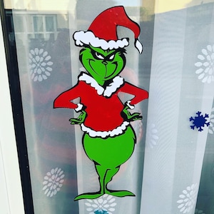 Christmas Character Window Sticker | Green Christmas Villain Vinyl Decal | Funny Holiday Window Decor | Festive Window Sticker