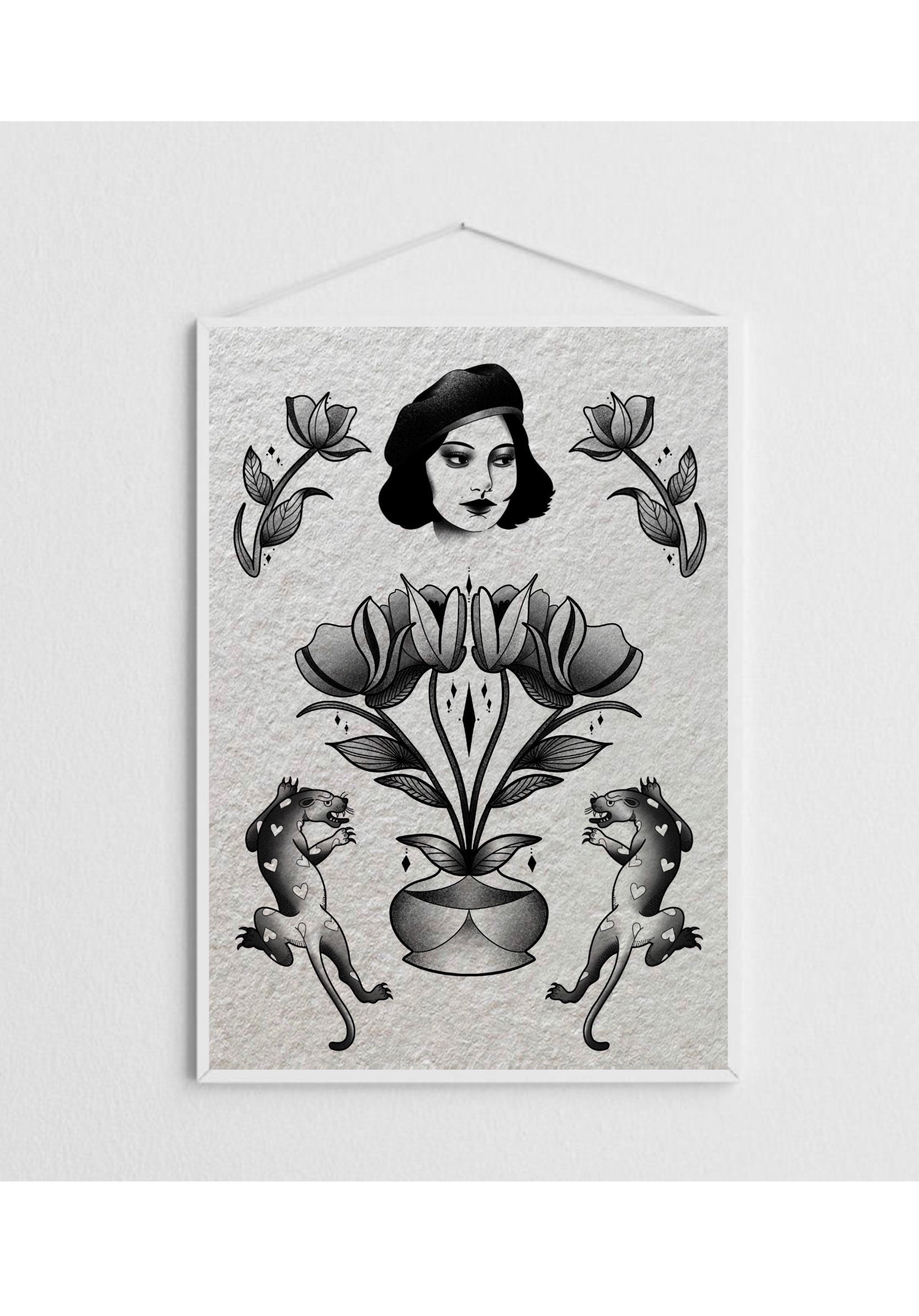 Boxer Flapper Girl Tattoo Art Print 