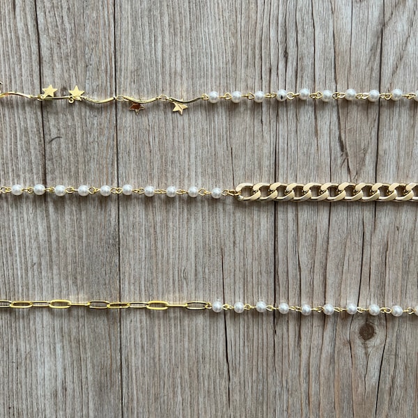 NEW!!!! Half/half faux pearl and gold tone chain sunglasses chains. Can also be used as mask chains