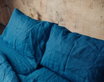 Leinen Kissenbezug | Azurblaue Farbe | 1 Leinen Kissenbezug | Kissenbezug