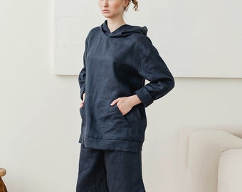 Casual Loose Women’s Linen Hoodie, Summer hoodie, Linen tshirt, Shirt for women, Natural color hoodie Flax hoodie, Gift for her, Beach shirt