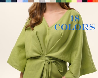 Florence linnen maxi-jurk | Elegante lange linnen wikkeljurk voor dames | Boho-chique mouwloze linnen jurk | Linnen maxi bruiloftsgast | Zomer: