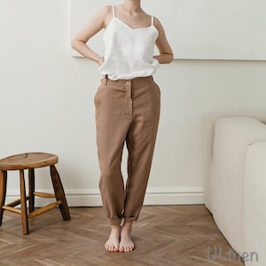 Loose-fitted Women’s Linen Pants, Natural linen pants, Linen clothing for women, tapered linen pants, Straight Linen Pants