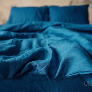 Linen Duvet Cover double sided Azure Blue and Reseda Green image 1