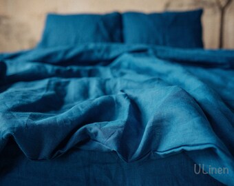 Linen Duvet Cover double sided | Azure Blue and Reseda Green