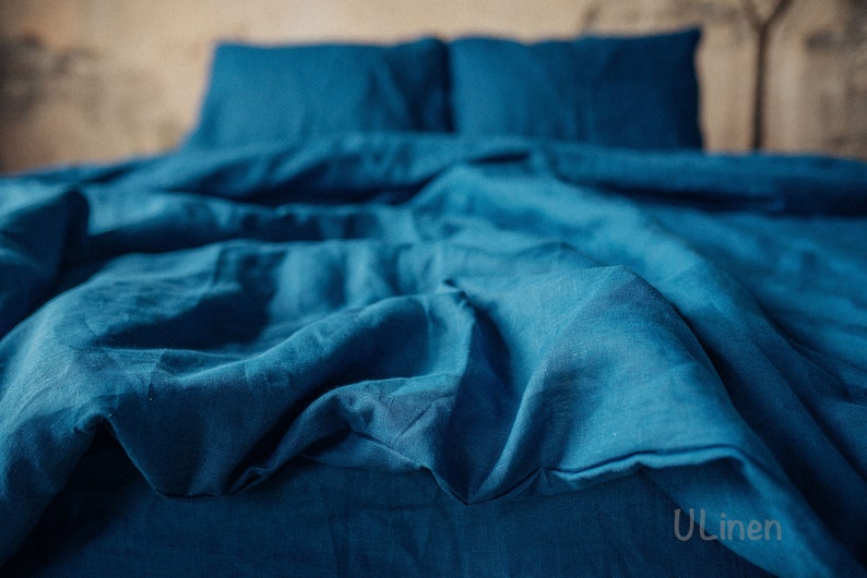 Linen Duvet Cover double sided Azure Blue and Reseda Green image 1