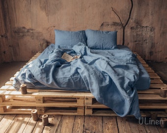 Linen Bedding Set | Brilliant Blue color | Duvet Cover and 2 Pillow Cases