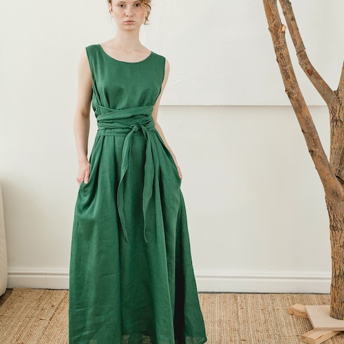 chinese dress ladies Breezy Linen Dress, XL / Dusty Turquoise main image 0