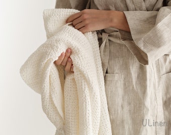 White waffle linen bath towel / Linen Towel / White color / Bath Waffle Towel