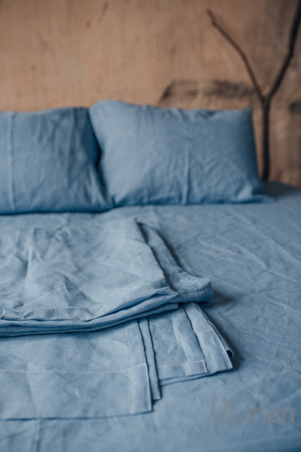 Linen Fitted Sheet Brilliant Blue Color Queen Full King Etsy