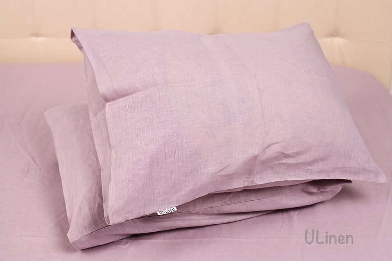 Duvet Cover and 2 Pillow Cases Linen Bedding Set Light Pink color US Queen + Standard Pillowcases