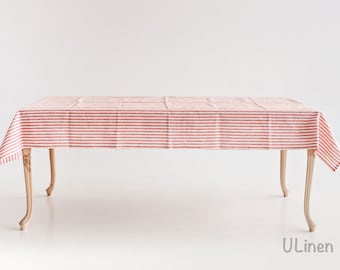Red Linen Tablecloth in Cages (140x250 cm / 55x100")
