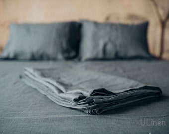 Linen Flat Sheet | Basalt Grey color | King, Queen, Full