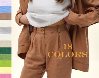 Linnen broek | Linnen broek met hoge taille | Ademend linnen zomerbroek | Linnen joggingbroek met elastische taille | Premium linnen dameskleding