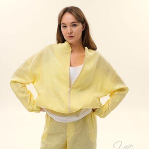 Linen Palermo Bomber, Linen Cardigan, Linen Kimono, Long Sleeves Jacket, Washed, Soft, Linen Top, reversible jacket, Utility Jacket