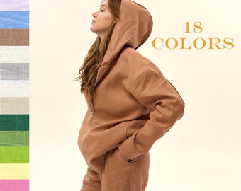 Linen Aspen Hooded Jacket | Oversized Linen Hoodie | Breathable Linen Coat | Relaxed Fit Linen Cardigan | Plus Size Linen Outerwear | Summer