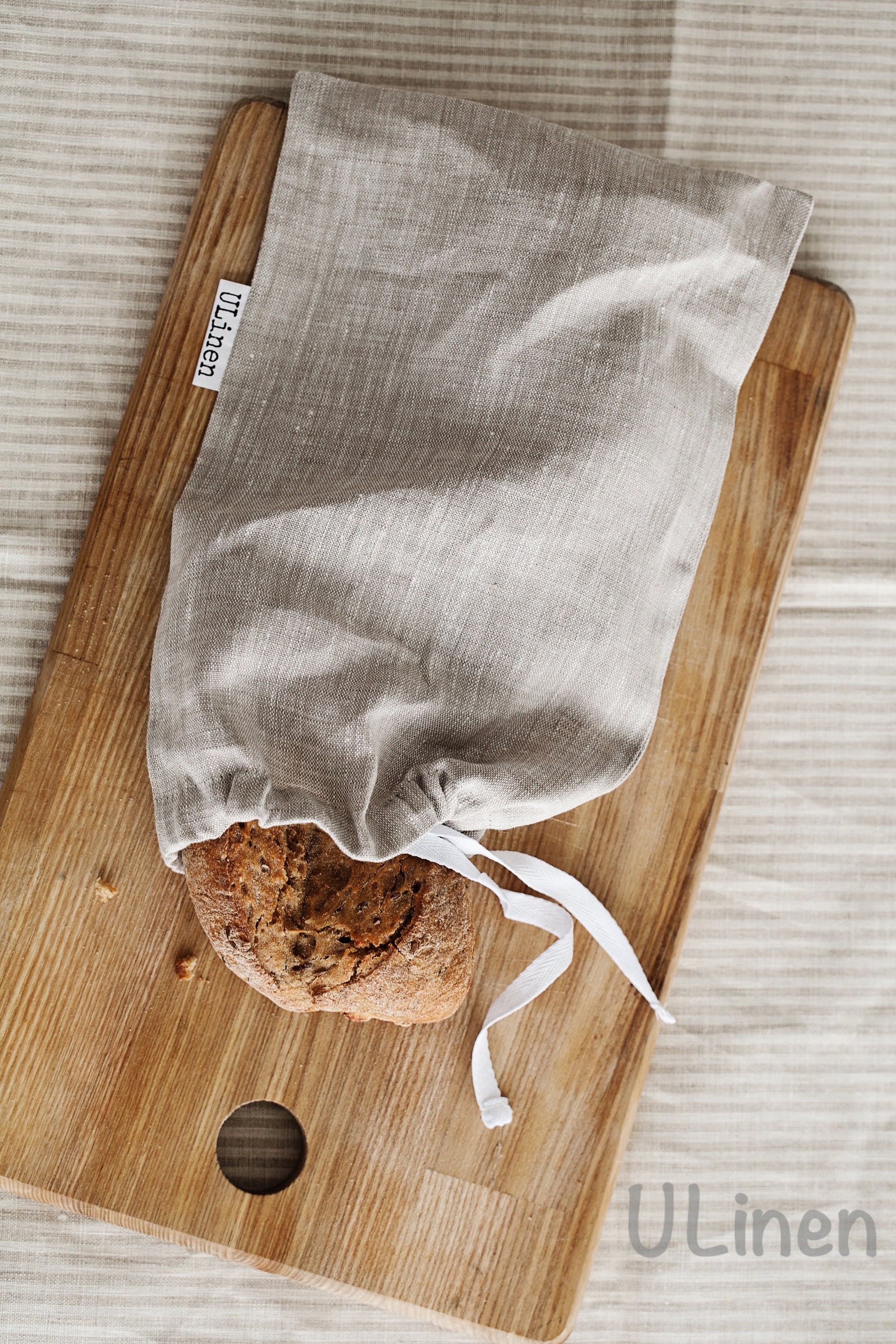 Linen Bread Bag with drawstring in Silk Grey Color Etsy
