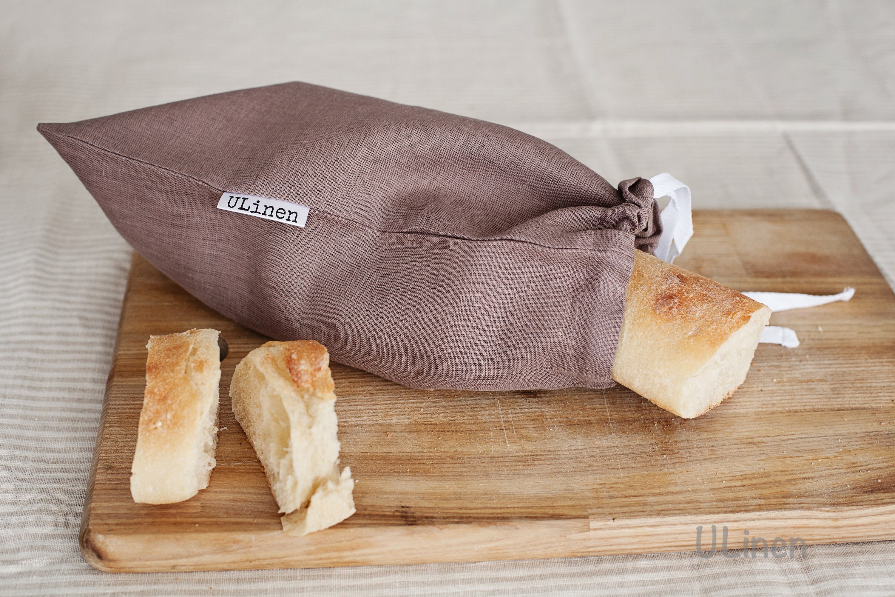 Linen Bread Bag with drawstring in Silk Grey Color Etsy