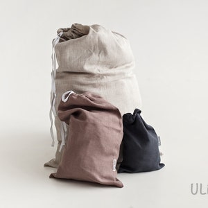 Set of 3 Linen Laundry Bags / Travel Bags (30x50 cm / 12x20&quot; each)
