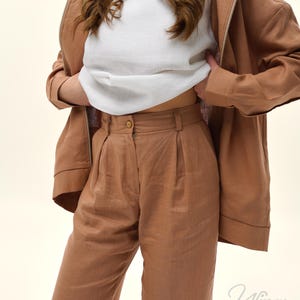 Calças Santorini de linho, Calças compridas de linho, Calças com cós elástico, Roupas de linho premium para mulheres, Calças de verão, Calças femininas, Calças de moletom de linho