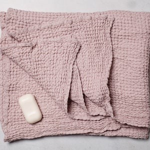 Pastel violet waffle linen bath towel / Linen Towel / White color / Bath Waffle Towel image 6
