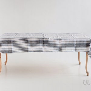 Mantel de lino con rayas azules (150 x 265 cm / 59 x 104 pulgadas)