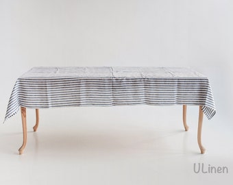 Linen Tablecloth in Blue Stripes (150x265 cm / 59x104")