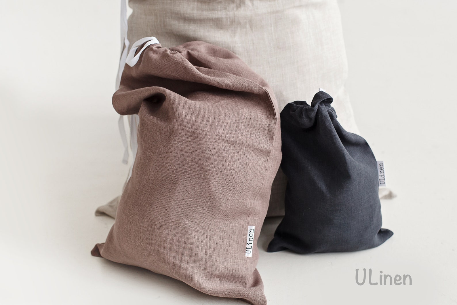 Set of 3 Linen Laundry Bags / Travel Bags 20x30 Cm / Etsy