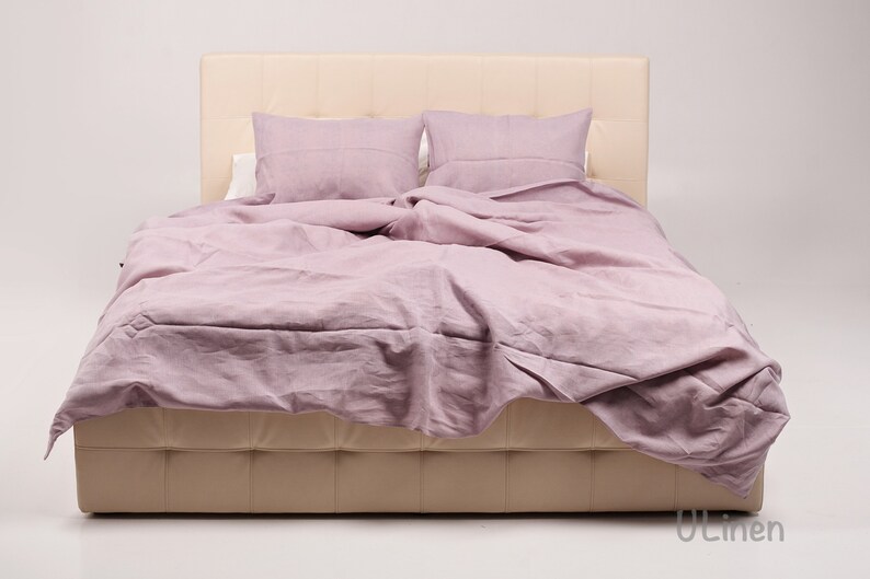 Duvet Cover and 2 Pillow Cases Linen Bedding Set Light Pink color US Queen + Standard Pillowcases