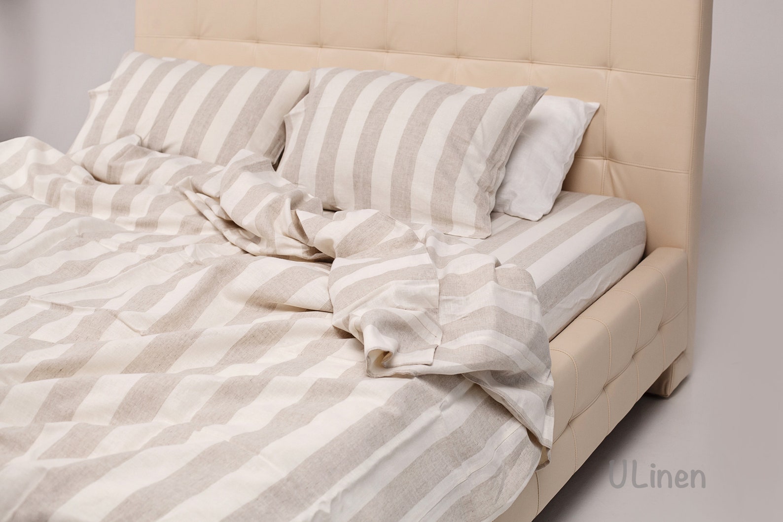 Linen Duvet Cover Cream & Silk Grey Color Twin Queen Etsy UK