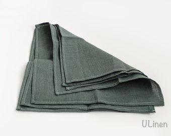 Set of 2 Linen Napkins in Reseda Green Color (35x35 cm / 14x14&quot; each)