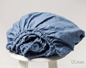 Linen Fitted Sheet | Brilliant Blue color | Queen, Full, King