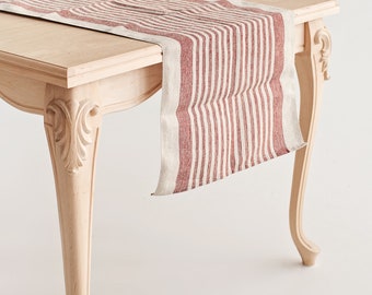 Linen Table Runner in Red Stripes