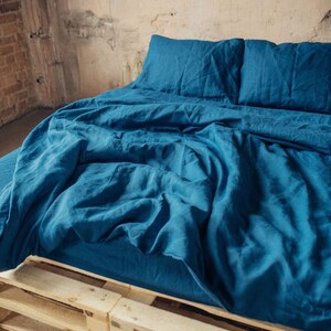 Linen Duvet Cover double sided Azure Blue and Reseda Green image 4