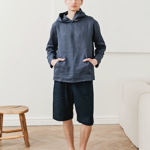 Casual Loose Men’s Linen Hoodie, Mens linen hoodie with front pocket. Lightweight linen hoodie for men. Summer hoodie. Custom linen hoodie