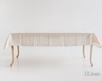 Striped Linen Tablecloth in Beige Color (140x250 cm / 55x100")