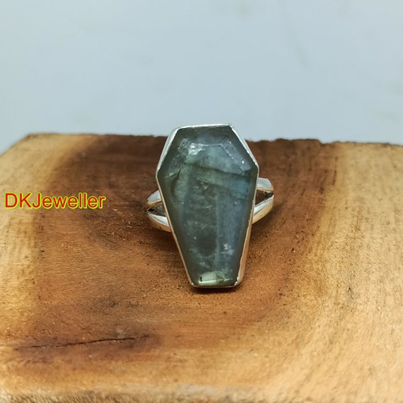 Coffin Ring Labradorite Gemstone Ring 925 Sterling Silver