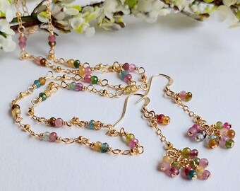14k Gold Filled Tourmaline Necklace and Earrings set