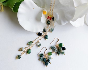 14k Gold Filled Moss Agate Necklace and Earrings set