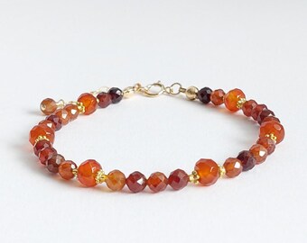 14k Gold Filled HESSONITE GARNET And CARNELIAN Bracelet