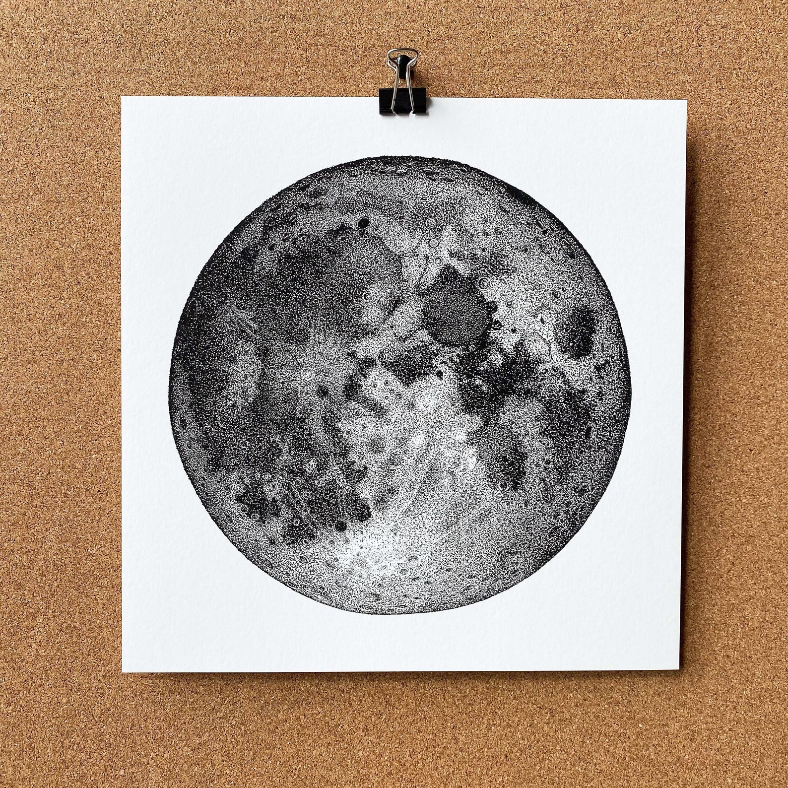 Full Moon Print Artwork for Space Lover Moon Phase Stippling Etsy UK