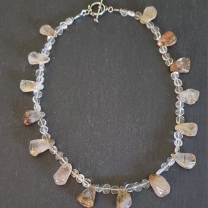 Natural Tourmalinated Quartz Teardrop & Rock Crystal Necklace
