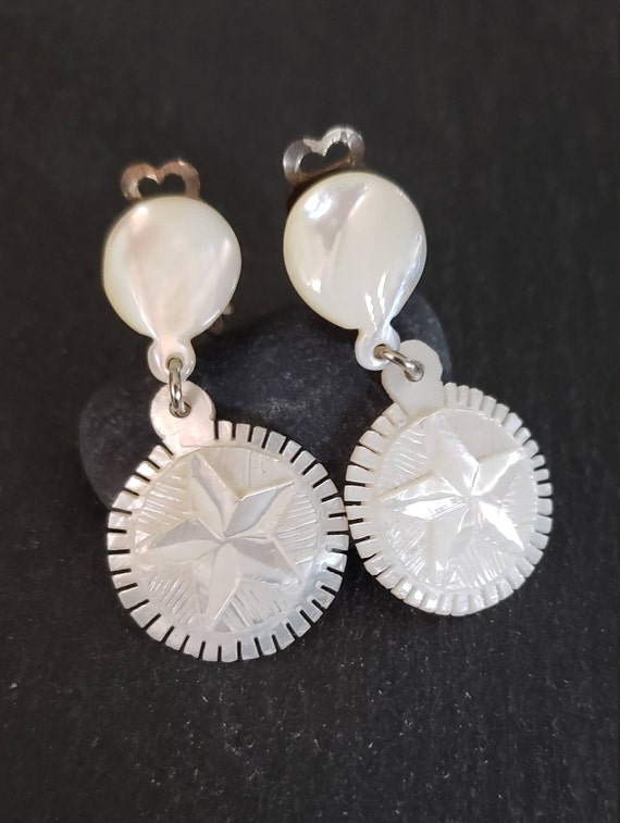 Victorian Carved Mother of Pearl Star Drop Earring