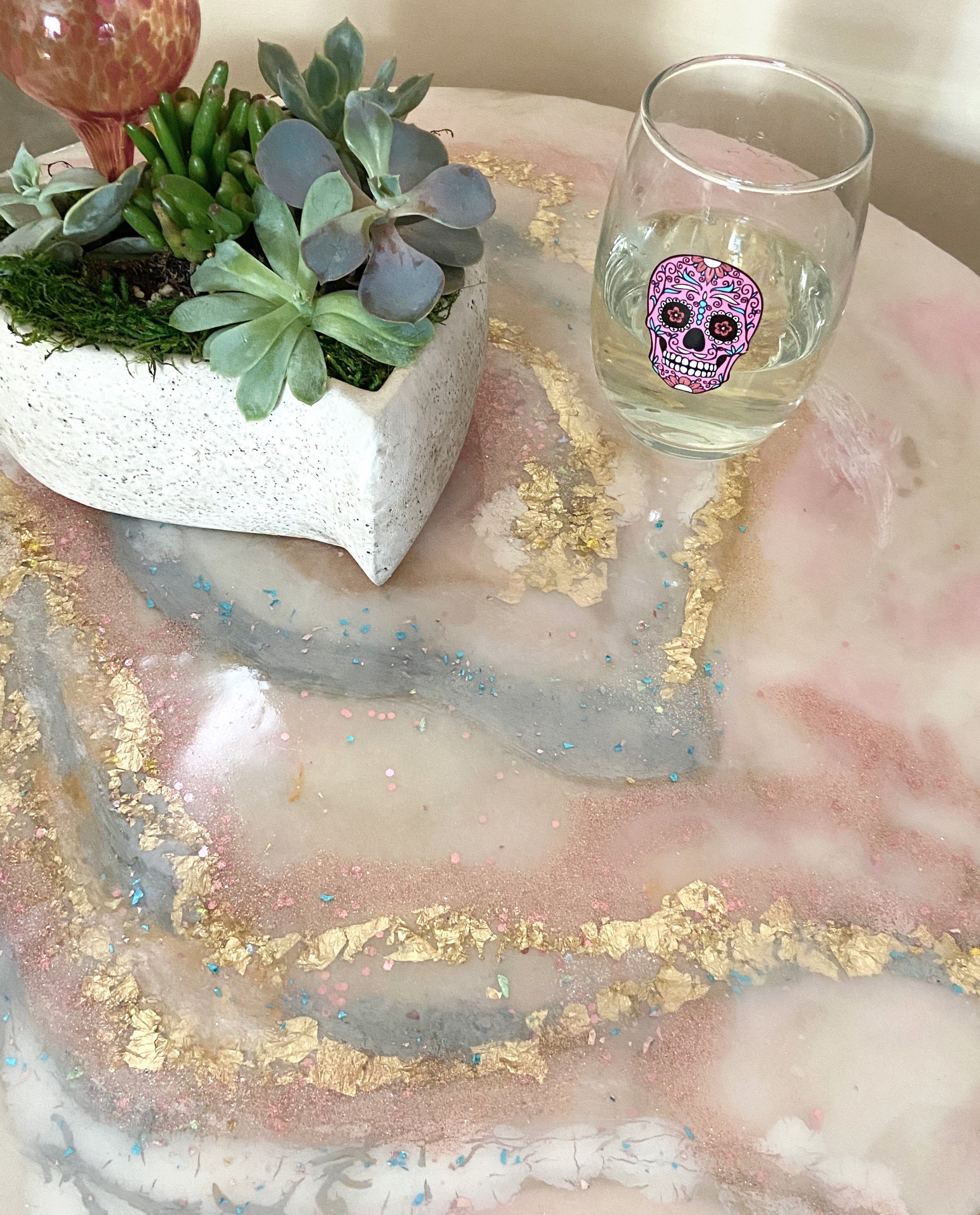 Pink Geode Resin Side Table Boho Living Room Decor Etsy