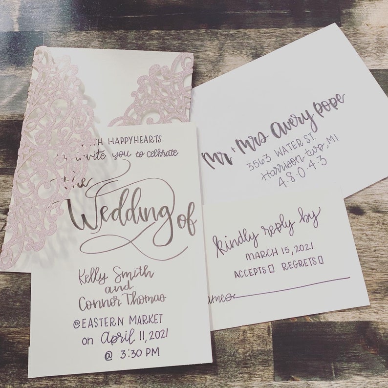 Invitations Calligraphy Custom Made Wedding Decor Custom Hand Lettered invitations Personalized