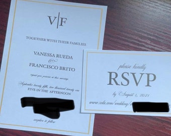 Printed Minimalistic Wedding Invitations | Wedding Invitations | Black White Invites with RSVP | Simple Printed Bridal Shower Invitation