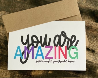 You Are Amazing Card | Motivational Happy Card | Hand-Lettered Best Friend Card | Motivational Quotes | Congrats Happy Card | Employees Card