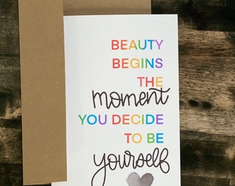 Pride Month Card | Happy Pride Card | Be Yourself Hand-Lettered Pride Card | Ally Pride Month Card | Custom Greeting Card | Be Yourself Card