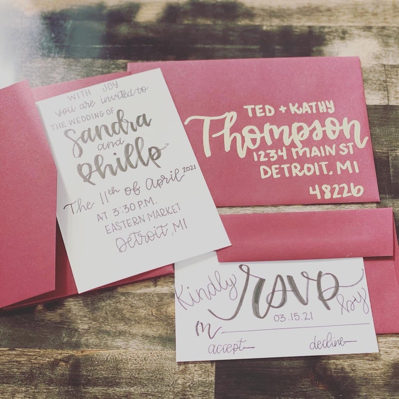 Invitations Calligraphy Custom Made Wedding Decor Custom Hand Lettered invitations Personalized